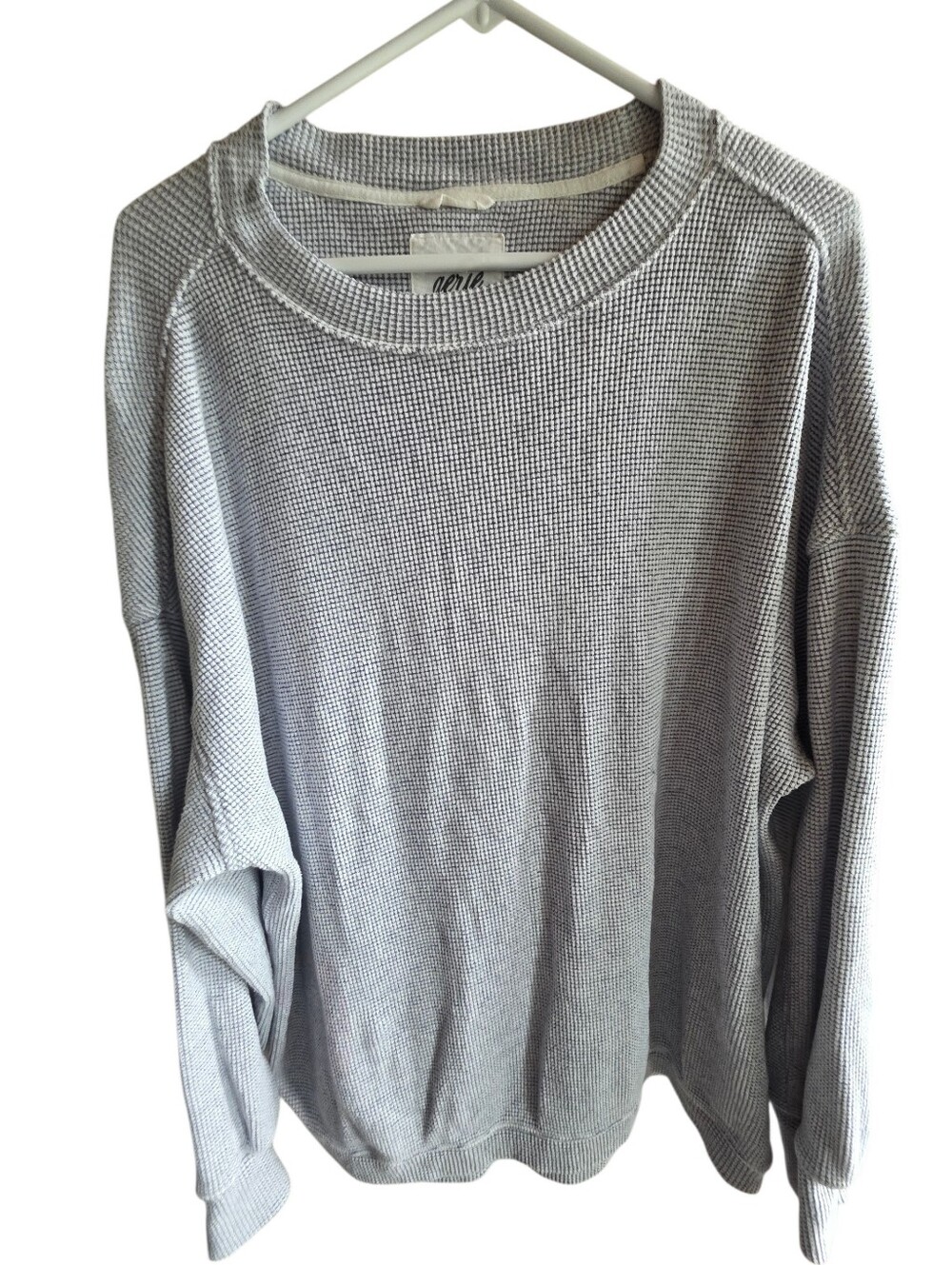 aerie Light Gray Waffle Crewneck Sweater